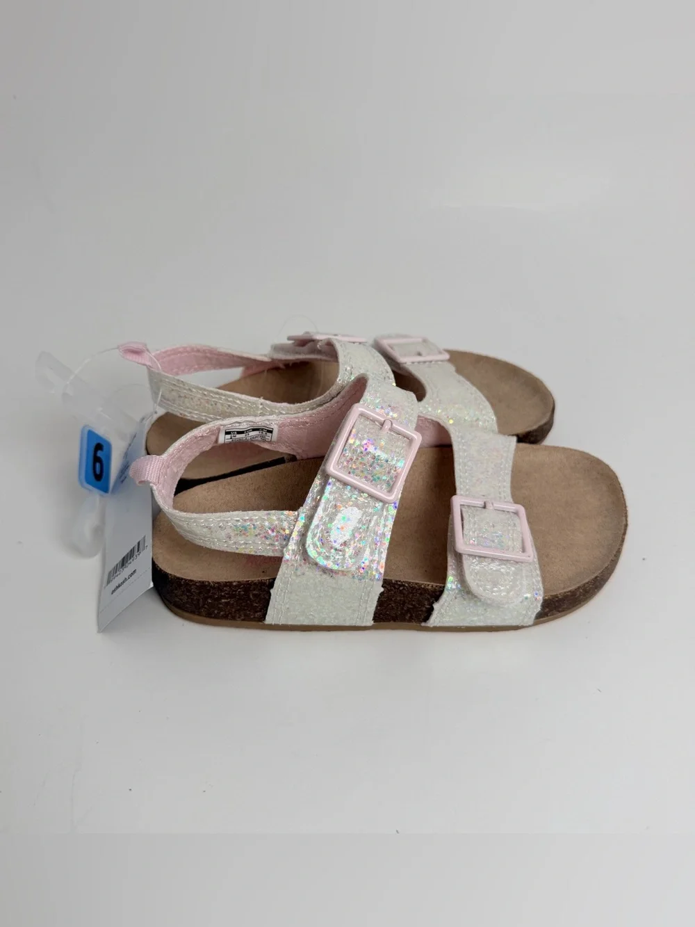 OshKosh B'gosh White Glitter Sandals with Pink Buckles